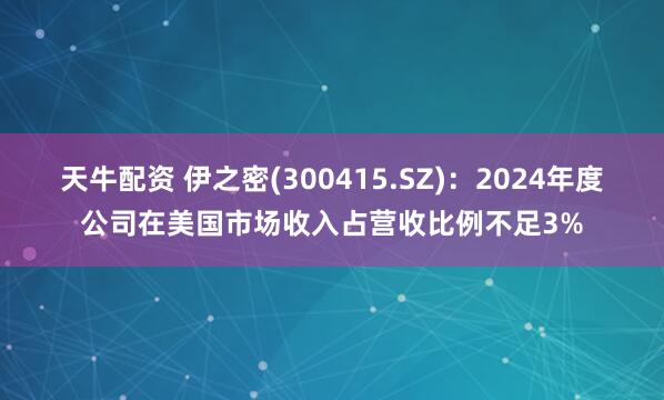 天牛配资 伊之密(300415.SZ)：2024年度公司在美国市场收入占营收比例不足3%