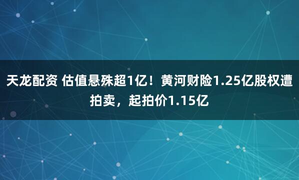 天龙配资 估值悬殊超1亿！黄河财险1.25亿股权遭拍卖，起拍价1.15亿