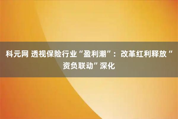 科元网 透视保险行业“盈利潮”:改革红利释放“资负联动”深化